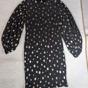 Meritt Elegant Black and Gold Polka Dot Dress Size Small